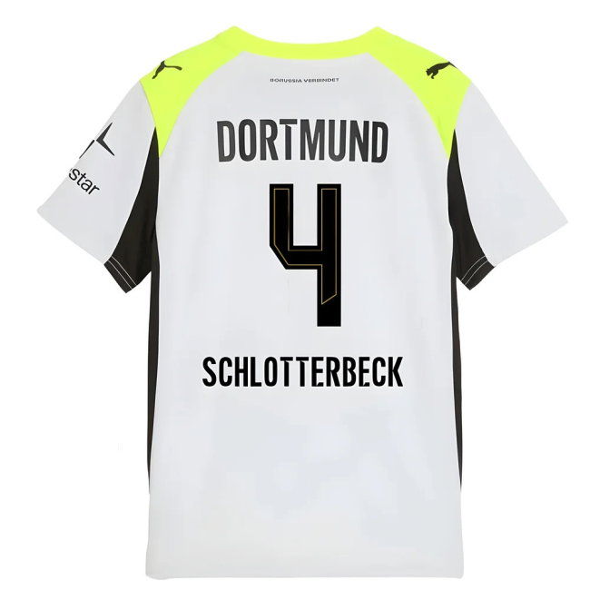 2025-2026 Borussia Dortmund Away Shirt (Kids) (Schlotterbeck 4)-SoccerKits Hub | Buy Soccer Jerseys Online